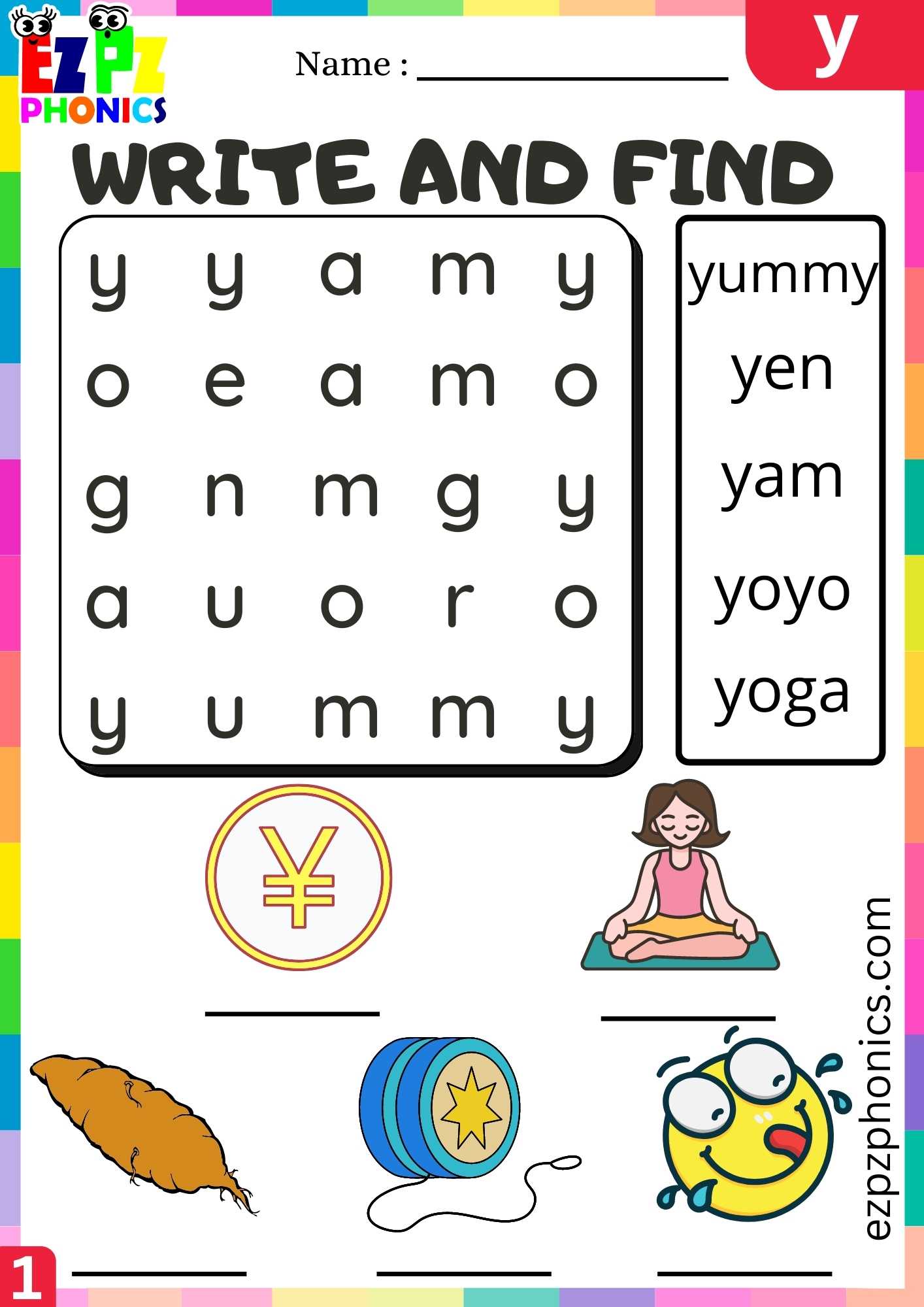 Letter Y Write And Find Beginning Sounds Worksheet